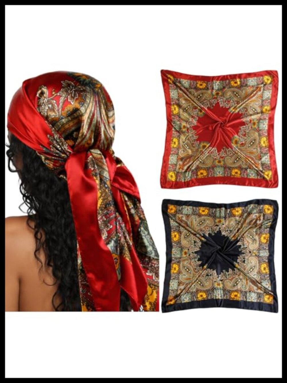 2 Set Silk Blend Square Scarf Set 35x35 Pirate Hair Wrap Bandana